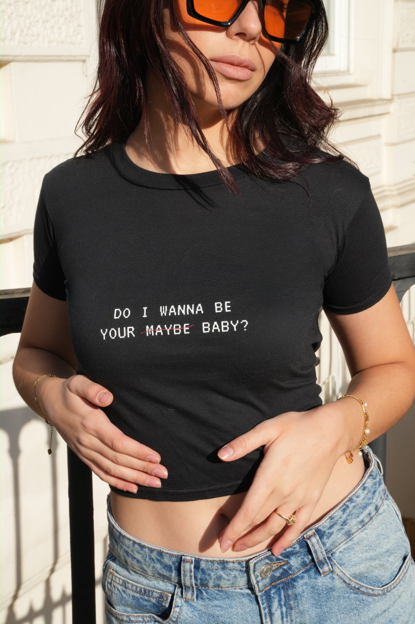 'DO I WANNA BE YOUR MAYBE BABY?' Black Cropped Tee (Pre-Order)