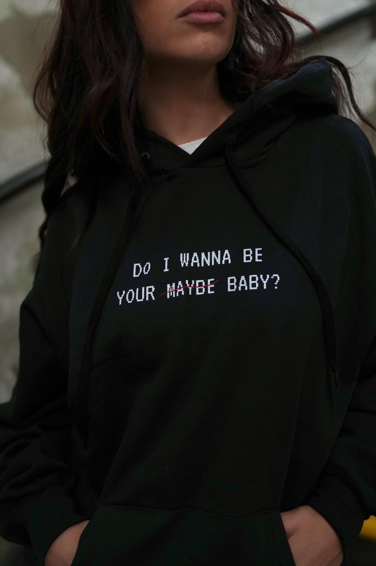 'DO I WANNA BE YOUR MAYBE BABY?' Black Oversized Hoodie (Pre-Order)